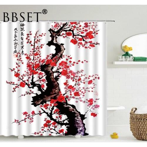Flower Shower Curtain Plum Blossoms Full Bloom In Winter Pattern Waterproof Multi-size Douchegordijn Bathroom Decor with Hooks