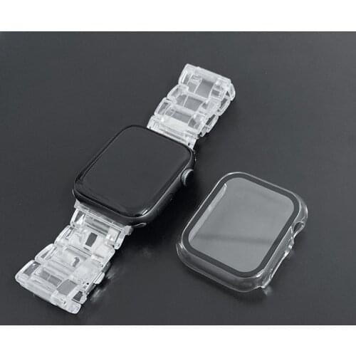 Transparent Case Cover for iWatch3 2 1 38mm 42mm Tempered Glass Screen Protector Bracelet Strap for Apple Watch SE 6 5 4 40 44mm