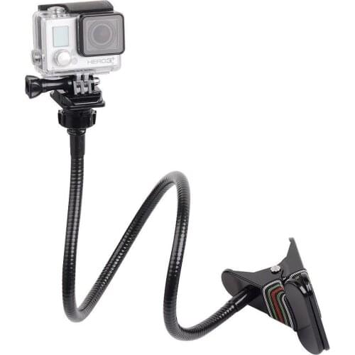 Clamp Mount Jaws Clip Arm Neck Tripod with 27.5" Gooseneck Extension for Gopro