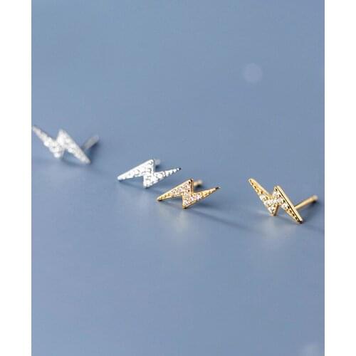MloveAcc Genuine 925 Sterling Silver Fashion Korean Chic Zircon Lightning Small Stud Earrings for Women Teen Party Jewelry Gift