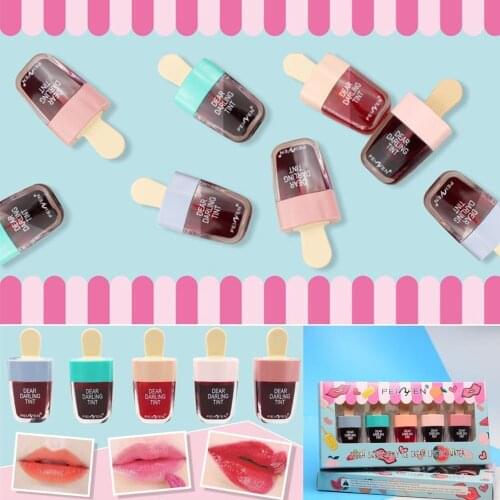 5pcs/set Korean Style Cute Ice Cream Lip Tint Makeup Cosmetic Moisturizing Lip Lipstick Waterproof Lasting gloss Liquid Lip