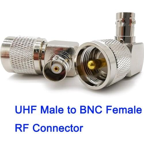 1Pcs PL259 Plug to BNC Jack Coaxial Connector Silver Right Angle BNC Female Jack to UHF Pl-259 Male Plug RF Coax Connector