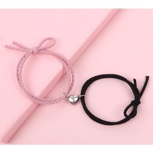 2PCS Magnetic Bracelet Stainless Steel Love Heart Charm Couple Bracelets for Lover Friend Braid Rope Bracelets Magnet Jewelry
