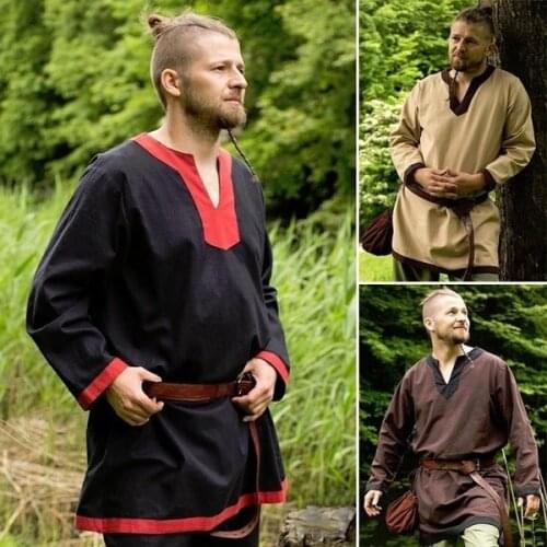 2020 Medieval Linen Larp Viking Pirate Halloween Cosplay Costumes for Men Carnival Party Warrior Shirt Knight Celtic Blouse Robe