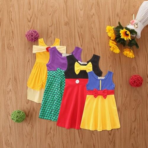 2021 Spring Baby Girl Dress O Neck Sleeveless Lovely Cartoon Princess Party Cosplay Mini Dresses A-line Toddler Kids Clothing