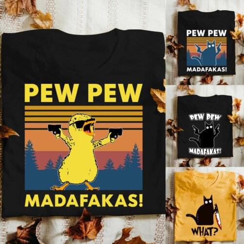 2021 Funny Chicken Pew Pew Madafakas Gangster Meme T-Shirt Vintage Men Tee Top Vintage Mens Cotton T-Shirt Streetwear Soft Tee