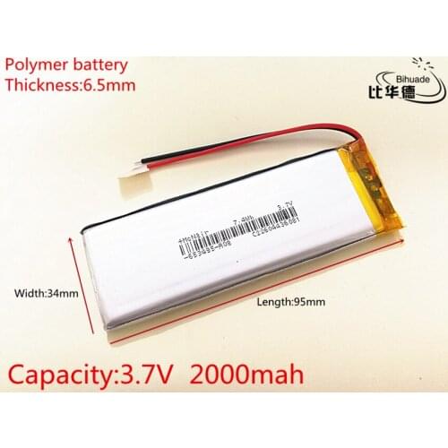 3.7V 2000mAh 653495 Lithium Polymer Li-Po li ion Rechargeable Battery cells For Mp3 MP4 MP5 GPS