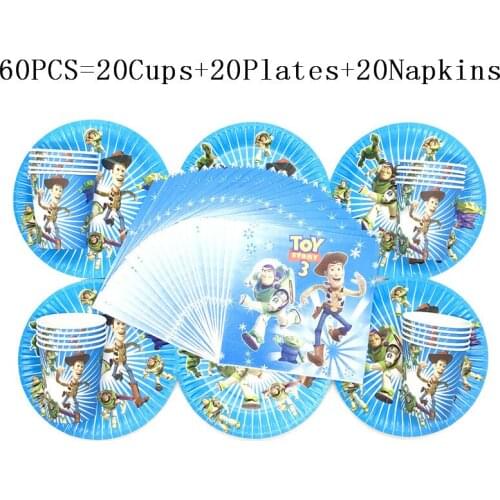 40/60Pcs Cartoon Toy Story Birthday Party Decorations Buzz Lightyear Paper 20 Cup 20 Plate 20 Napkin Disposable Tableware Sets