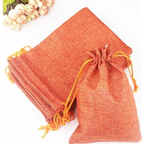 Linen Cotton Drawstring Bag Jewelry Bag Decorative bags Christma Gift Pouch Product Packaging Bags 13x18cm Orange Color 50pcs