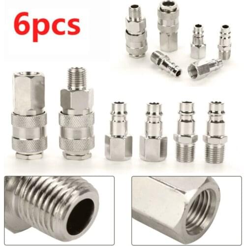 6Pcs Air Line Hose Compressor Connector Quick Release Fitting 1/4" BSP Male Female Thread RV Camper Car Truck Accessories