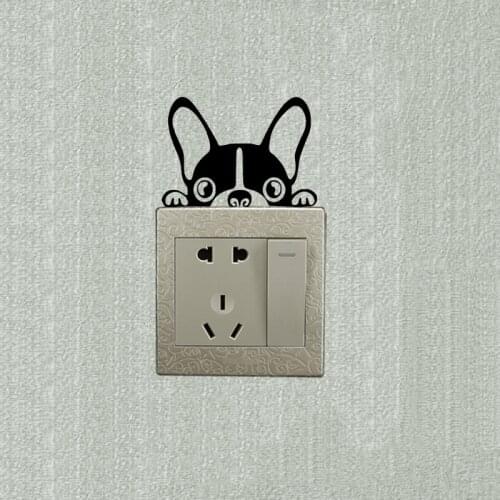 Boston Terrier Dog Cute Peeking Dog Switch Sticker Vinyl Decoration Wall Sticker 2SS0575
