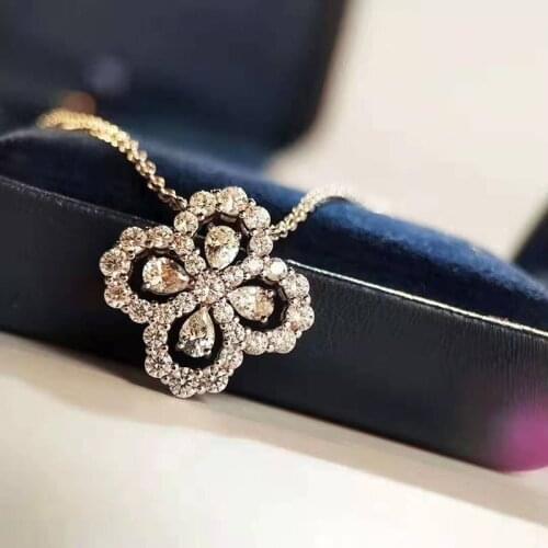 Brand Pure 925 Sterling Jewelry For Women Lotus Flower Neckalce Flower Pendant Luck Clover Sakura Wedding Party Set