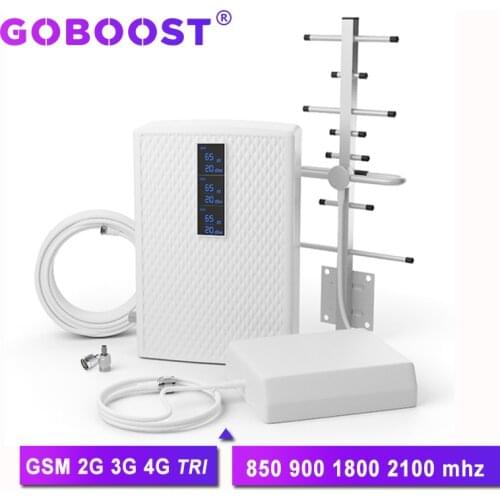 GOBOOST signal booster tri-band gsm 2g 3g 4g cellular amplifier 4g mobile phone 850 gsm repeater 900 1800 2100 antenna kit NEW