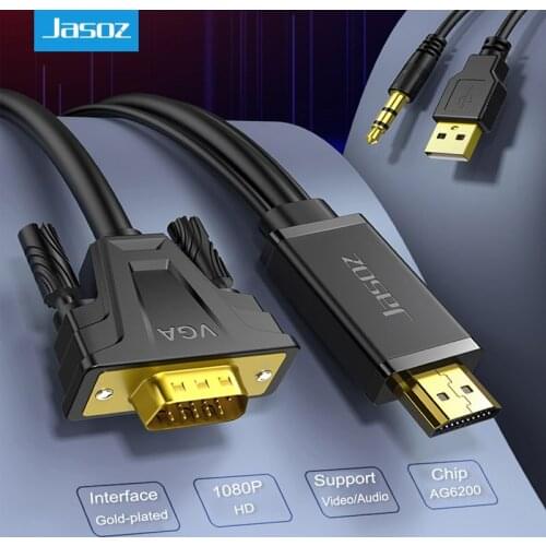 Jasoz HDMI-compatible to VGA Converter Cable Male to Male Cable 3.5mm Audio Video Adapter full HD 1080P For TVBox PC Projector