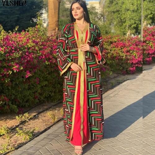 2 Piece Set Muslim Kaftan Abaya Dubai Dress African Kimono Print Dresses for Women Abayas Turkish Elegant Robe Plus Size Boubou