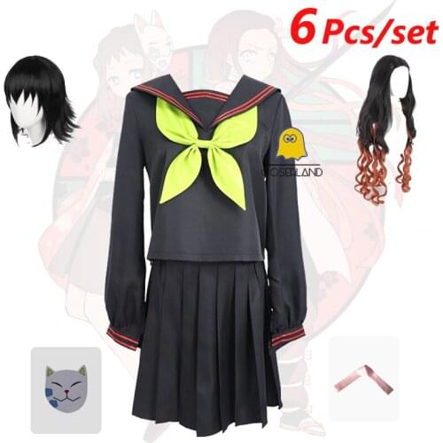Demon Slayer Kamado Nezuko Makomo Cosplay Costume Kimetsu no Yaiba JK School Uniform Sailor Skirt Suit Women School Girl Outfit