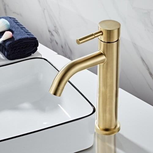 Bathroom Basin Faucet Solid Brass Sink Mixer Crane Tap Hot & Cold Deck Mounted Single Handle Brushed Gold/Black Free Shipping