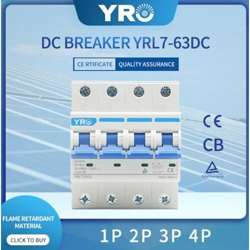 4P DC 1000V Solar Mini Circuit Breaker 6A 10A 16A 20A 25A 32A 40A 50A 63A DC MCB for PV System YRL7-63DC