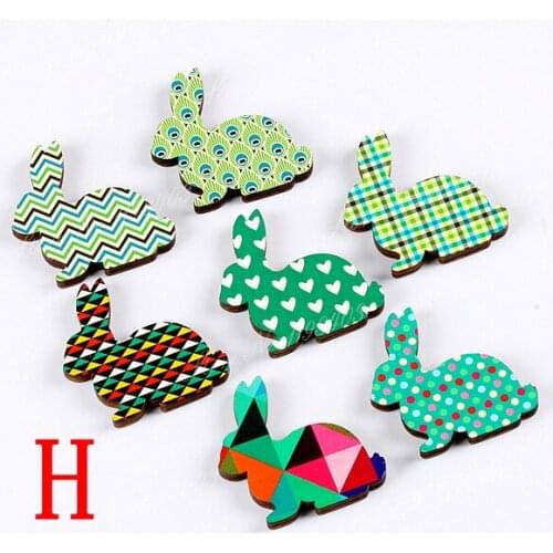Fashion design Vintage Style Colorful Different geometric Pattern Laser Cut wood Rabbit wooden DIY brooch Necklace (WK-H)