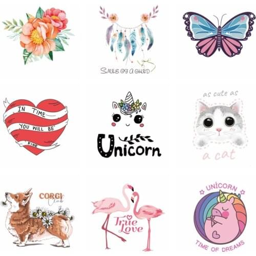 Cartoon Small Animal Applique Sticker Iron On Transfer Patch Cute Unicorn Patches For Clothing Cat Dog Pacth Thermo-stickers DIY