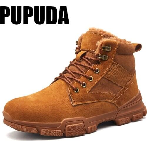 PUPUDA Leather Boots Men Waterproof Cow Suede Mens Winter Boots Lace Up Ankle Casual Boots High Quality Male Shoes 2020