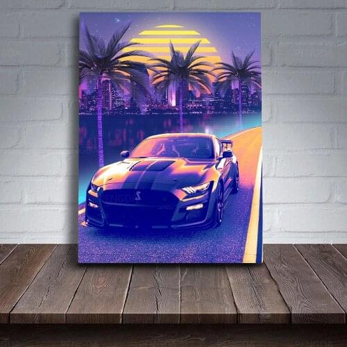 Wall Art Print Luxury Car Poster Neon Palm Trees Canvas Painting Home Decor Vaporwave Pictures Modern Modular Living Room Frame