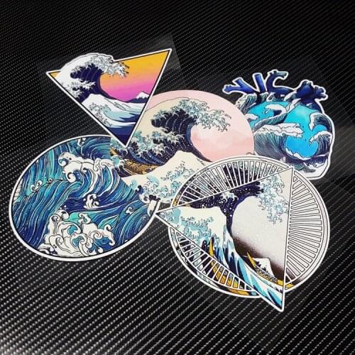 NO.S375 GalonDeco Japanese Style Ukiyoe Sea Wave Painting Fuel Tank Cap Trend Scratch Cover Car Reflective Stickers Motorbike