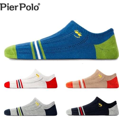 PIER POLO 5Pairs/Lot Casual Summer Men Socks Smile Cotton Socks Brief Invisible Slippers Male Socks Embroidery skarpetki