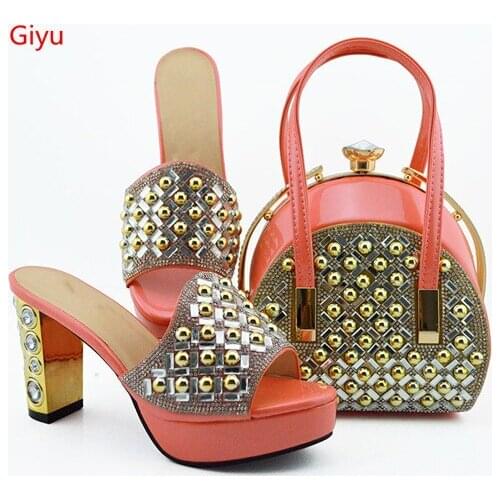 OLOMM nice Shoes With Matching Bags Set Hot African Womens Party Shoes and Bag Sets pink Color Women Sandals!KW1-5
