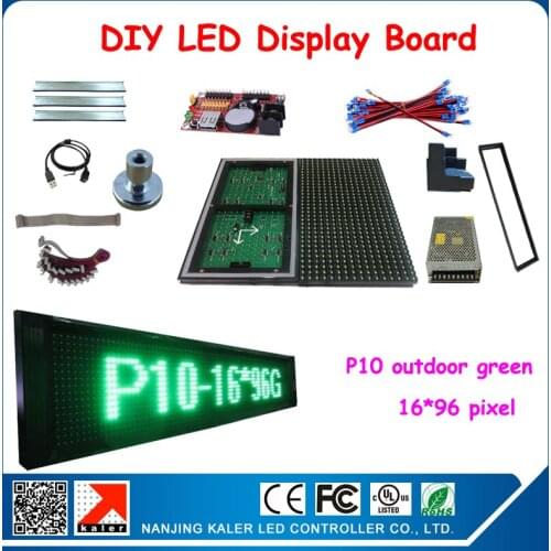 Outdoor p10 green color waterproof programmable advertising led display board support multi-language 24*104cm