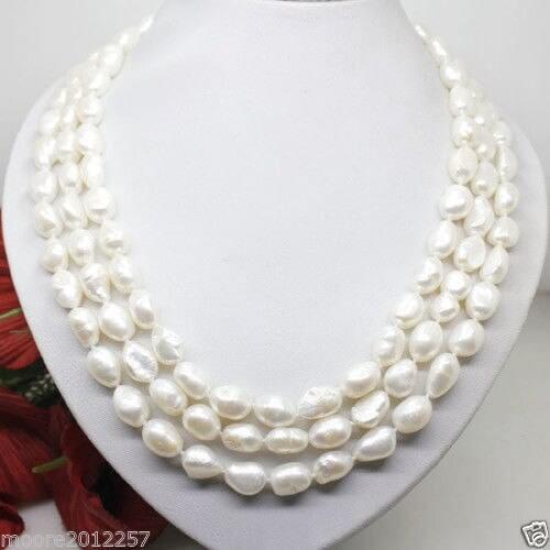 REAL Jewelry Natural 7-8mm Baroque White Pearl Necklace 48" Fine Lovely Wholesale Bridal Wedding Word Shipping Free