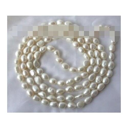 Stunning long 50" 8-9mm baroque white freshwater cultured pearl necklace h413
