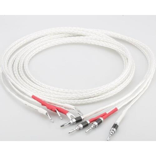 Pair 8ag Pure Silver plated OCC Hifi Speaker Cable Hi-end Speaker Wire for Amplifier and CD banana plug to spade plug