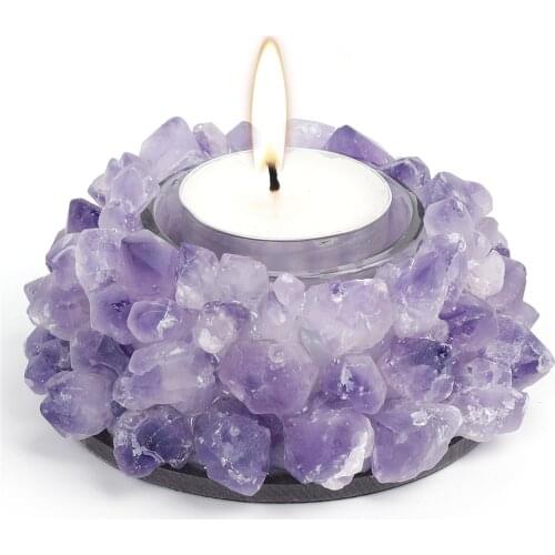 1pcs Natural Amethyst Cluster Candle Holders Candlesticks Stones Crystals Quartz Home Decor
