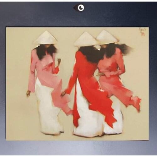 Hand pained Vietnam Woman on canvas for ornament a drawing room with paintings, decorated the house for Christmas V-115