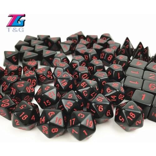 T&G High Quality Solid Color Black X Red Dots Effect Polyhedral Digital Different Sides D4/D6/D8/D10/D10%/D12/D20 for Desk Game