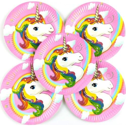 Unicorn Theme Plates Kids Girls Favors Dishes Happy Birthday Events Party Tableware Supplies Baby Shower Decoration 10pcs/lot