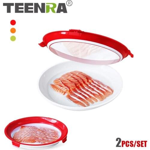 TEENRA 2Pcs Round Food Preservation Tray Kitchen Food Fresh Keeping Storage Container Creative Stackable Food Fresh Tray
