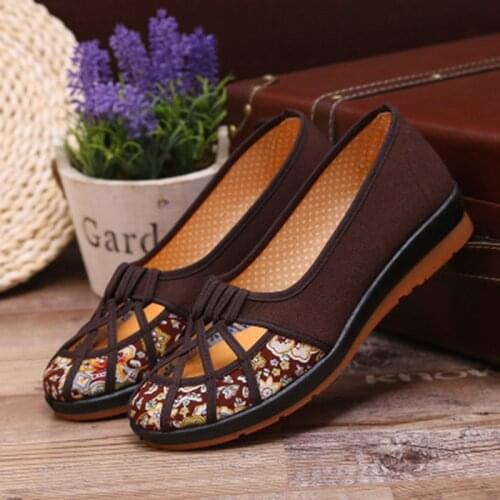Old Beijing Cloth Soles Comfortable Soft Bottom Retro Middle-aged Elderly Embroidered Leisure Women Shoes National Style NO.107