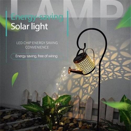 Outdoor Solar Watering Can Ornament Lamp Garden Art Light Decoration Hollow-out Iron Shower LED Lights String Garden Decorations