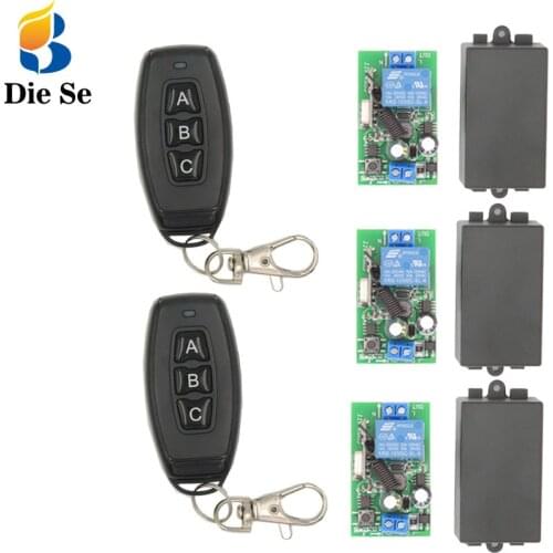 433MHz Universal Wireless Remote Control Switch AC 85V-250V 3 gangs rf Relay Receiver Module with Key Fob Transmitter for Light