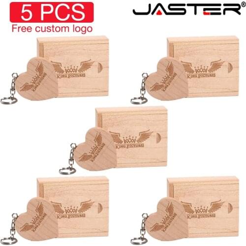 5PCS LOT Wooden Heart USB Flash Drive Free custom logo Pen drive Iron box Memory stick 128GB 64GB 32GB Photography Wedding gifts