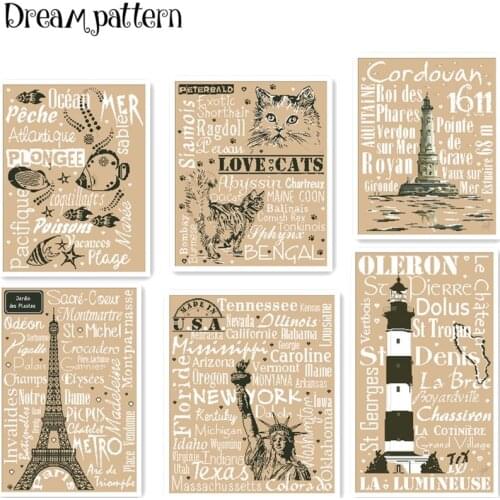 Love cats letter Statue of Liberty cross stitch package 14ct 11ct flaxen linen cloth cotton silk embroidery handmade needlework