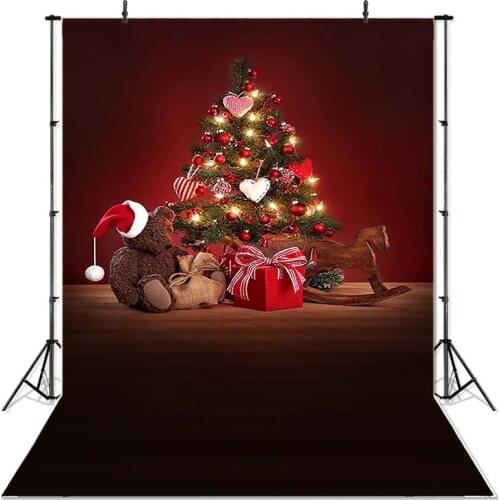 X-mas Photography Background Christmas Tree Gift Trojan Horse Bear Backdrop Kids Party Decoration Props Banner For Photo Studio