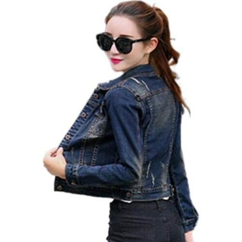Womens denim jacket short long-sleeved denim womens 2021 spring and autumn new frayed slim short jacket