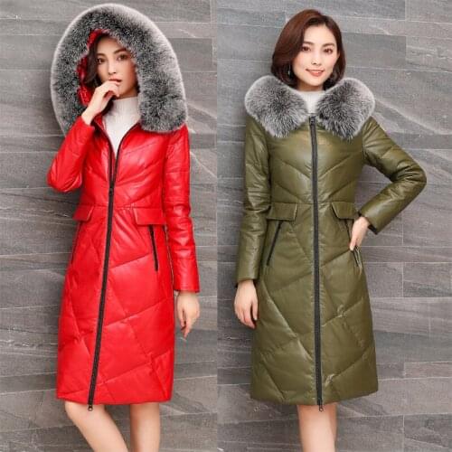 Jacket Women 2020 Winter Fox Fur Collar Duck Coat Womens Plus Size Sheepskin Genuine Leather Down Jackets X66 YY522
