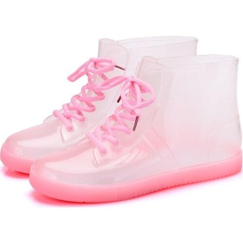 Womens Rain Boots PVC Waterproof Shoes Vogue Transparent Female Ankle Boot Rubber Sole Non-Slip Woman Rain Boots Shoes