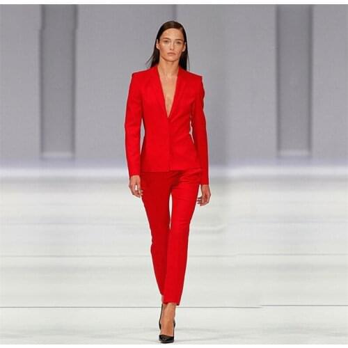 Red Jacket+Pants Womens Business Suits Office Uniform Designs Women Elegant Formal Ladies Trouser Suit 2 Piece Sets Custom