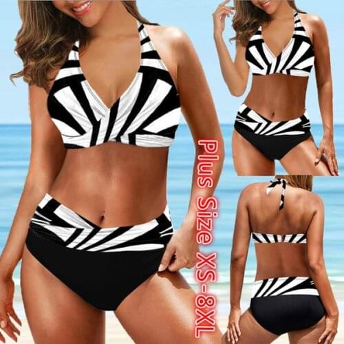 Womens Two Pieces Printed Swimwear Swimsuit Bathing Suit Two Pieces Beachwear Bikini Tankini Plus Size XS-8XL