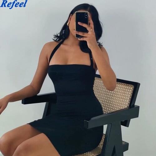 Spring summer women mini dress sleeveless strapless sexy halter club night party dresses elegant backless bodycon femme vestidos